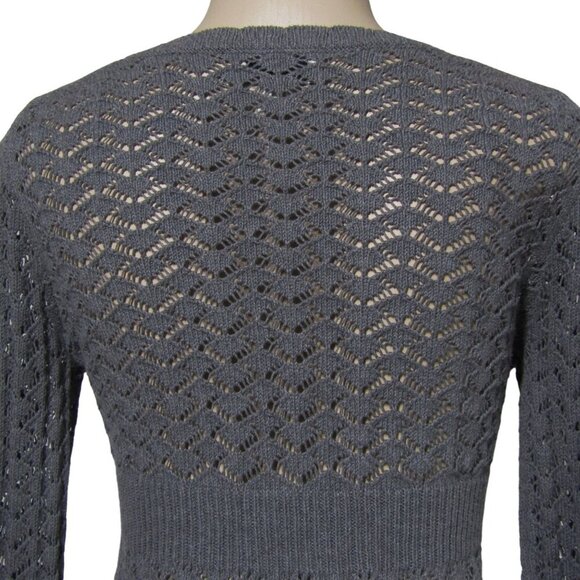 ANN TAYLOR LOFT S P Y2K CROCHET Open Knit Pointelle Henley Sweater Top Gray - Picture 6 of 10